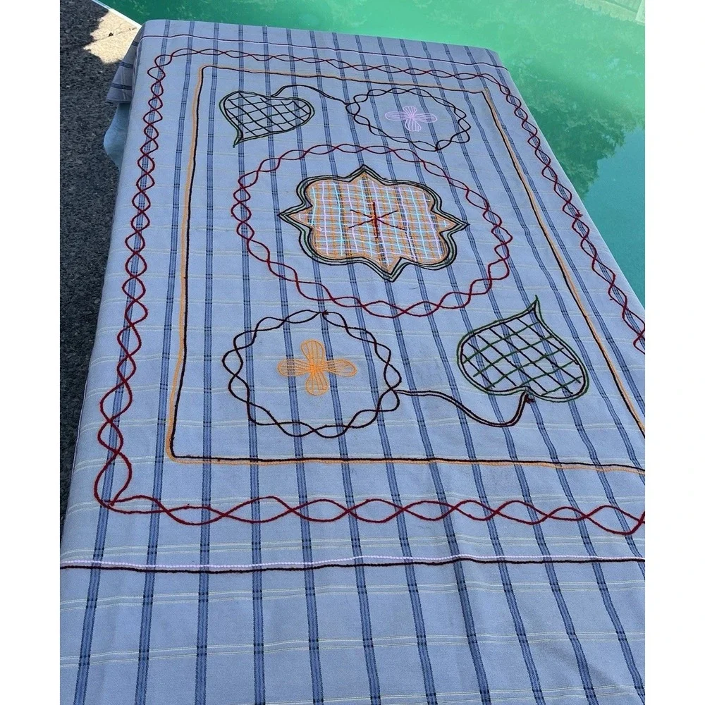 VTG Handmade Chenille Embroidered Floral Tapestry Wall Hanging 56X80 Table‎